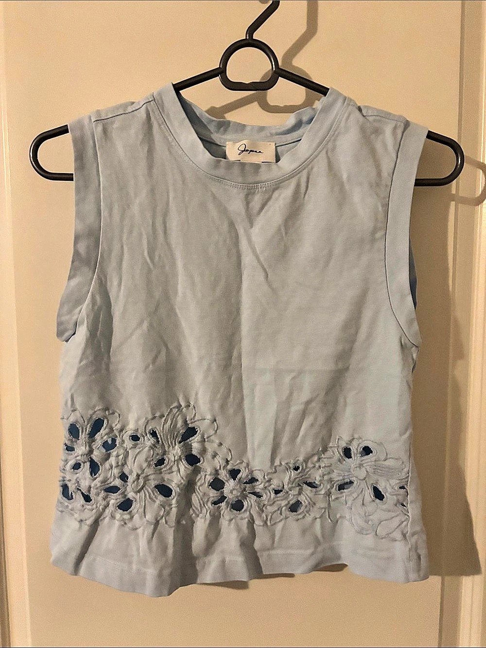 Japna Embroidered Muscle Tee in Blue Size Small